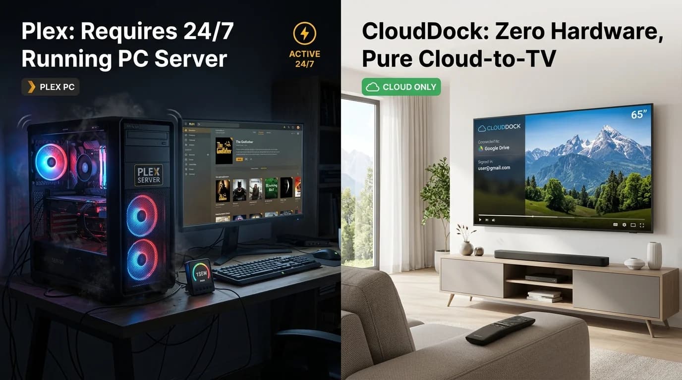 Quiet luxurious home theater living room streaming 4K video files without noisy computer towers or server racks